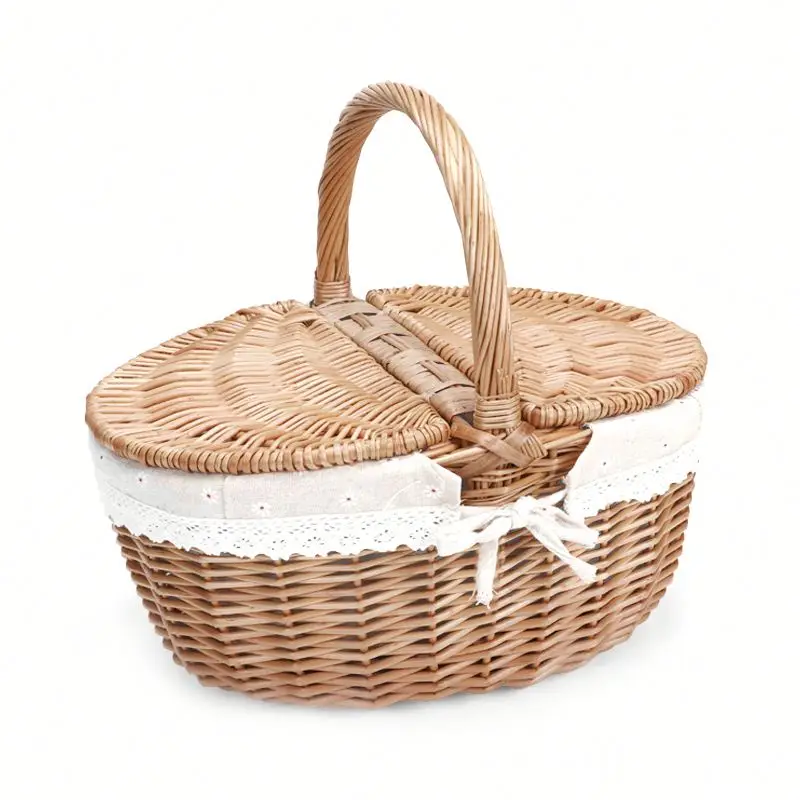 

Useful Brown Moroccan Wicker Handmade Wedding Flower Basket, Red/white