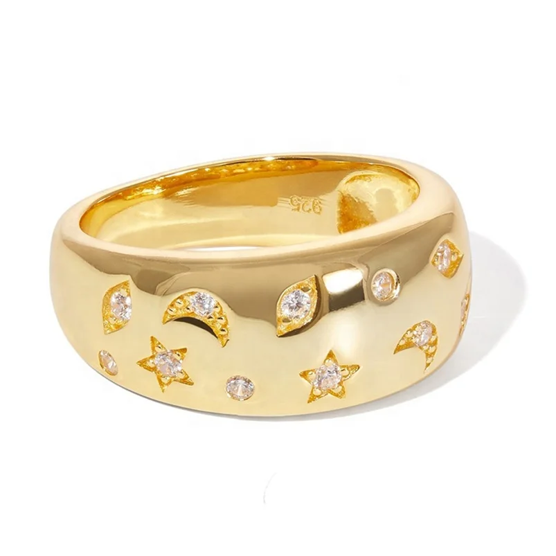 

Gemnel jewellery evil eye moon sun star custom gold plated signet ring