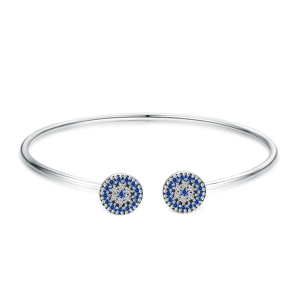 

BAMOER New 100% 925 Sterling Silver Lucky Blue Eyes Blue CZ Women Open Cuff Bangle & Bracelet Luxury Silver Jewelry SCB058