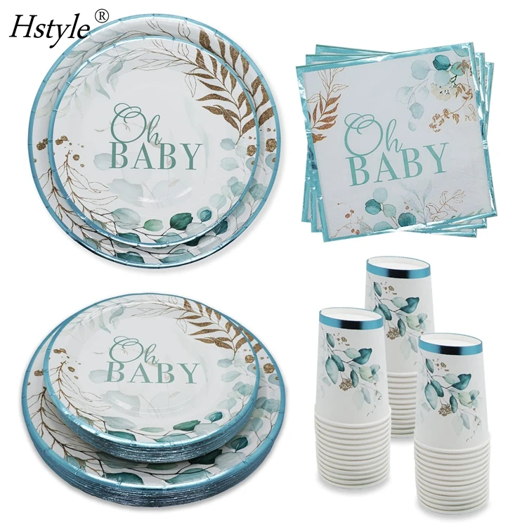 

Baby Shower Plates Napkins and Cups Oh Baby Disposable Decorations for 25 Gender Neutral Girl and Boy Party HS644