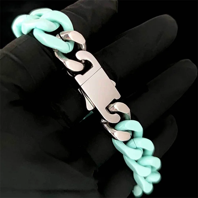 

European And American Hip Hop New Titanium Steel Paint Baking Men'S Bracelet Necklace Trend Fashion Simple Cuban Bracelet, Silver, gold