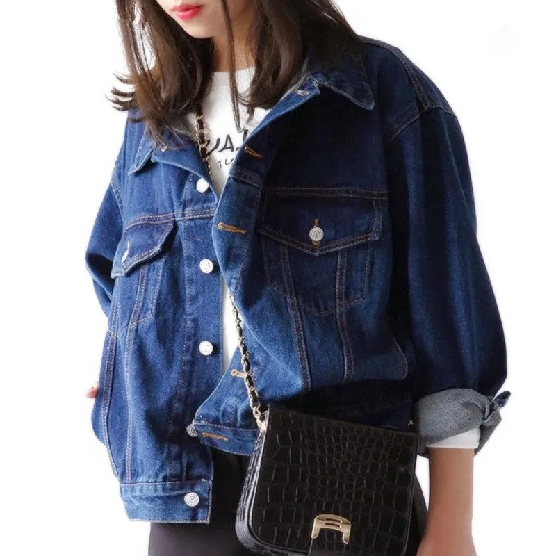 

2021 women's autumn winter retro jacket nostalgic denim jacket loose blue womens denim jacket, Dark blue