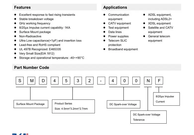 Gas Discharge Tubes Smd4532400nf Surge Protector Ceramic Gas Discharge