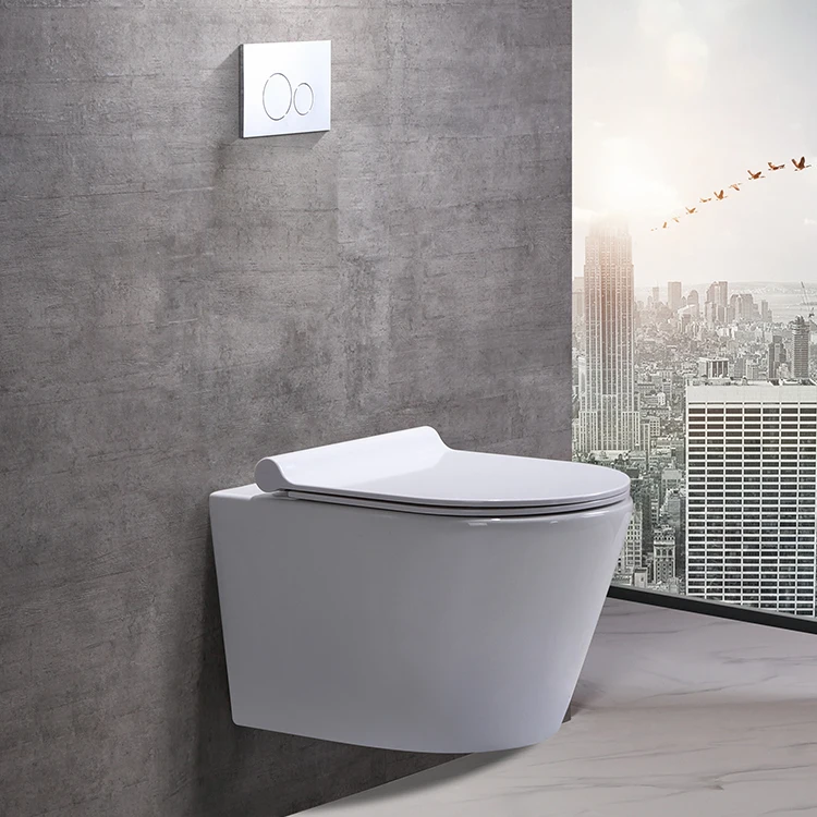 New design american porcelain suspended rimless p trap sanitary ware bathroom wc wall mounted wall hung toilet bowl manufacture