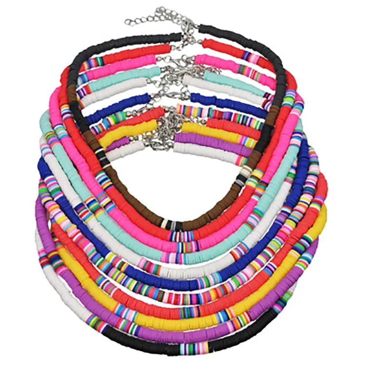 

2020 New Fashion 6mm Soft Pottery Choker Necklace For Women Bohemian Adjustable Colorful Clay Collar Necklace Gift