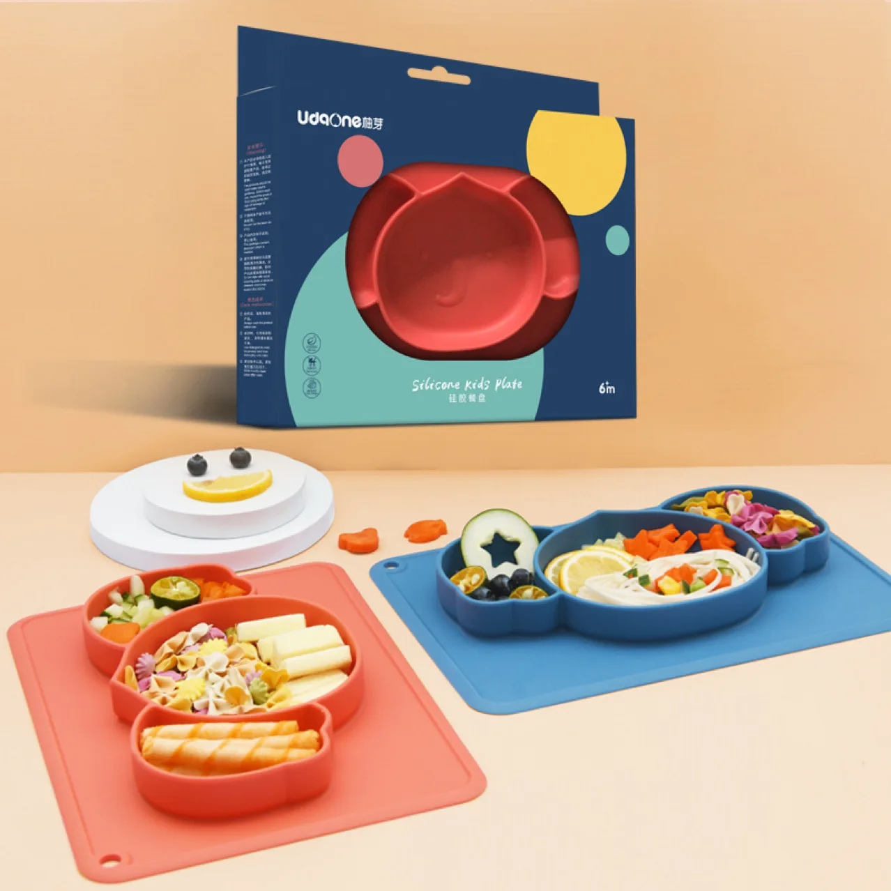 

Wholesale Cartoon Snack Bowl Divided Suction Kids Dinner Placemat Baby Silicone Plate, As picture