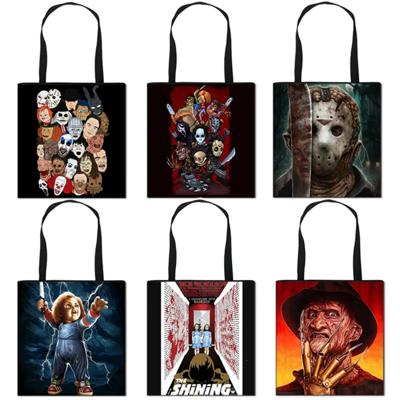 

Horror Character Jason Chucky Casual Totes Bag Women Handbag Girls Portable Shoulder Bags for Travel Ladies Shopping Bag, Black