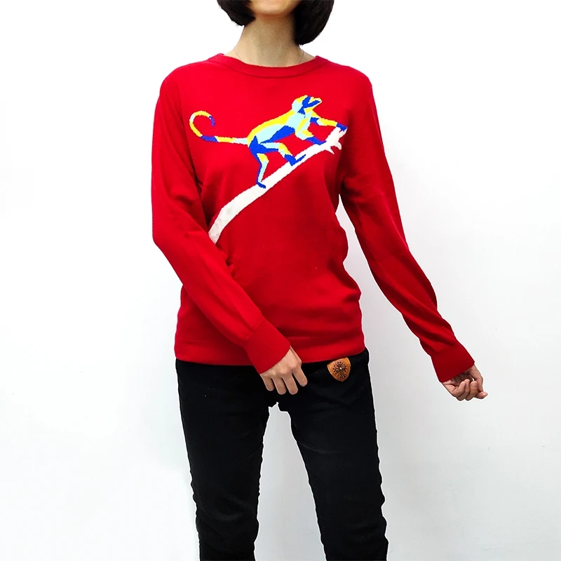 

Pure cashmere include shipping women red monkey crew neck sweater