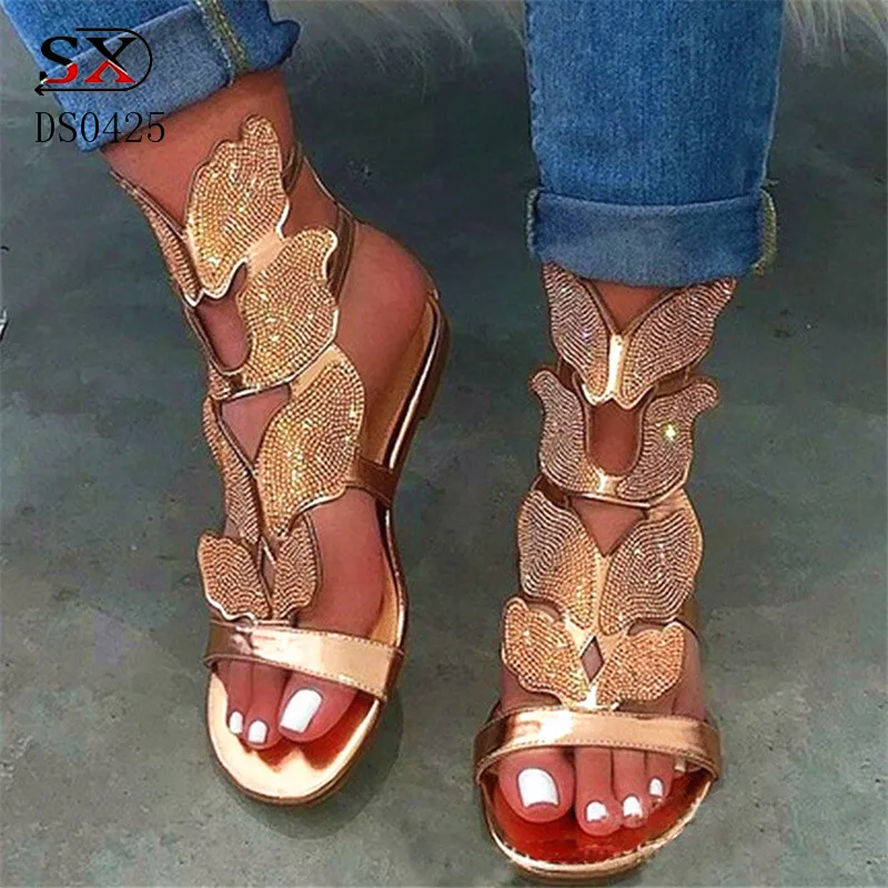 

Hot sale fashion beach african Diamonds flat women shoes summer sandals for ladies
