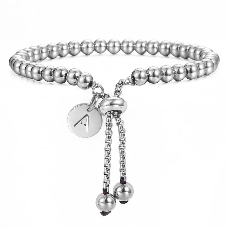 

Stainless Steel Adjustable Beaded Bracelet Customized Letter Charm Bracelet for Men Women Jewelry Gift