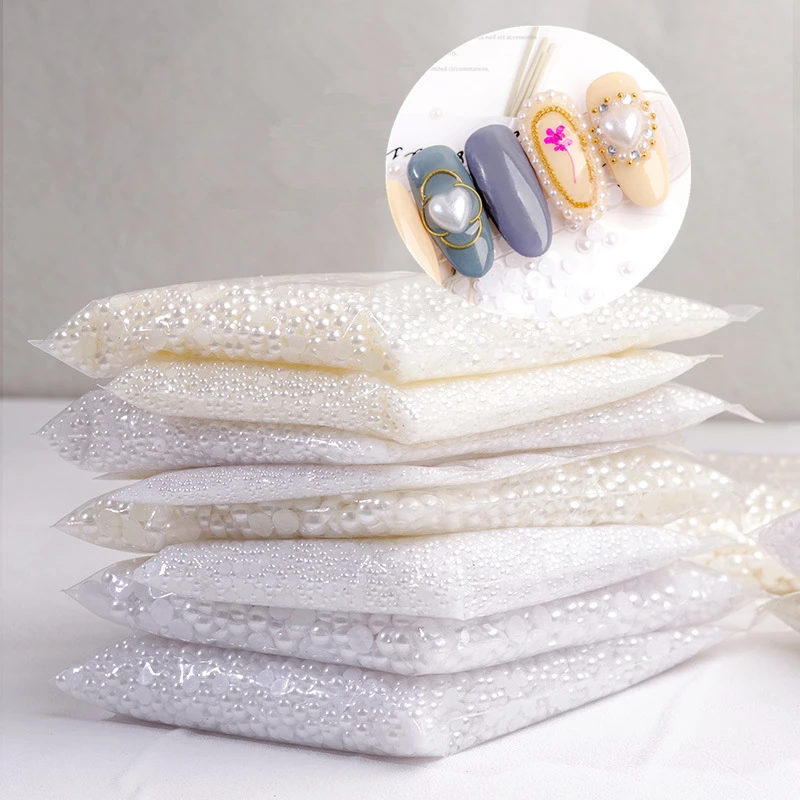 

Charm Half Round Pearls 3D Nail Art Decorations Fashion Jewelry Ornament Designs Manicure Accessories, White/ivory white