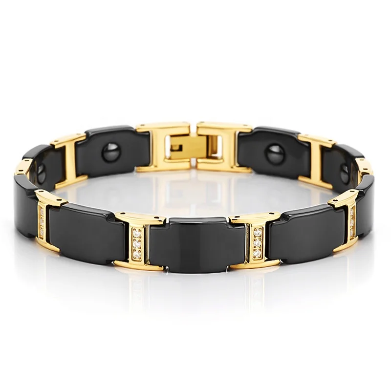 

New ceramic and stainless steel inlaid zircon magnet bracelet men's black jewelry