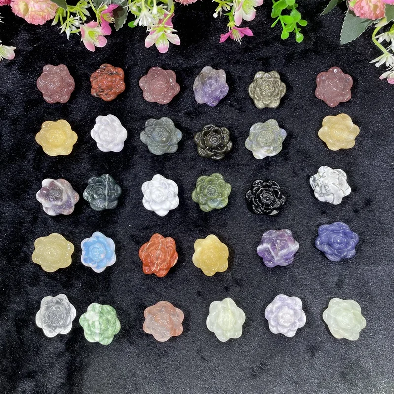 Hand Carved Mixed Materials Flower  Natural Healing Dream Amethyst Clear Quartz Flower Carving for Decor
