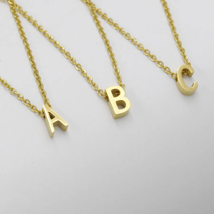 

Hotsale Stainless Steel Necklace Tiny Initial 26 Letters A-Z Alphabet Pendant Charm 3*8mm Gold Plated For women and girls, Gold +stainless steel+steel