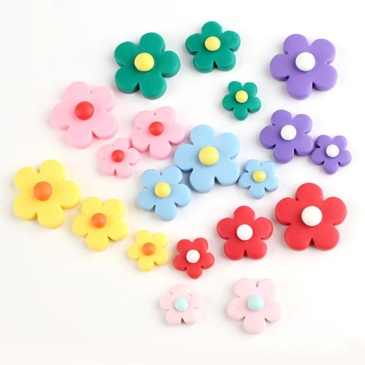 

hot sale 3 sizes matte effect colored five petal flower shape resin cabochons earring making