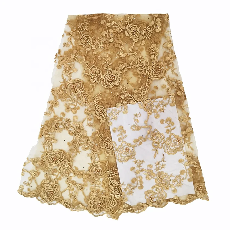 

2019 latest cheap gold african lace fabric with pearls, Accept customized color