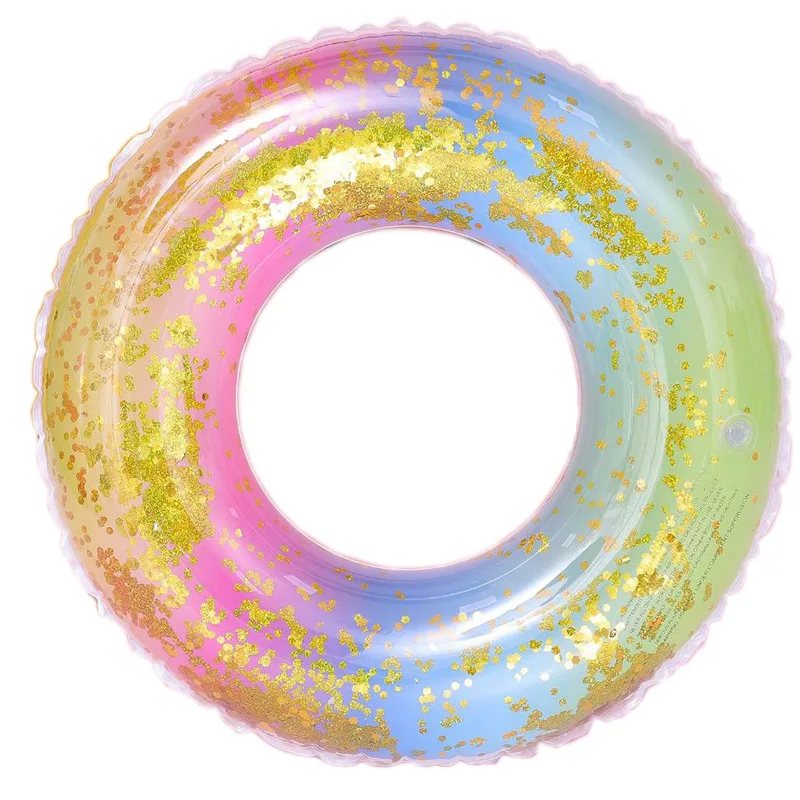 

2021 Ins web celebrity swimming rings sequins gradient rainbow swimming rings thickened translucent rings