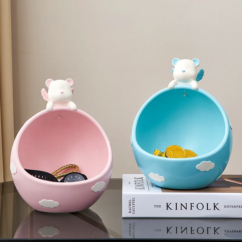 

Home modern decorative art sculpture resin angel bear storage ornaments