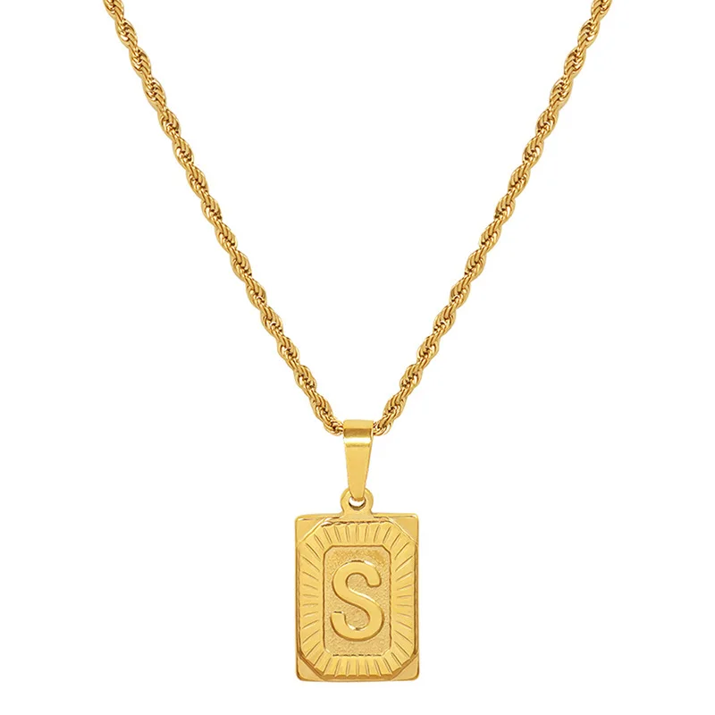 

New 2022 PVD Fashion Jewelry Women 18K Gold Plated Rectangle Stainless Steel Pendant Initial Necklace