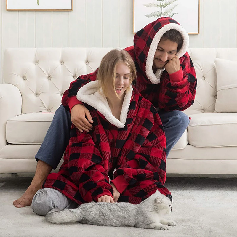 

Oversized Microfiber Flannel Fleece Hoodie With Giant Front Pocket Comfortable Lightweight Wearable Blanket For Adults