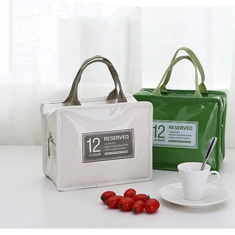 

Portable patent leather PU picnic bag insulated bento white-collar lunch cooler bag for sale