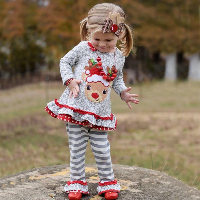 

Baby Girl Clothes Set Children Boutique Clothing Kids Designer Applique Clothes Fall Outfits Christmas Girls Clothing Sets, As pic shows