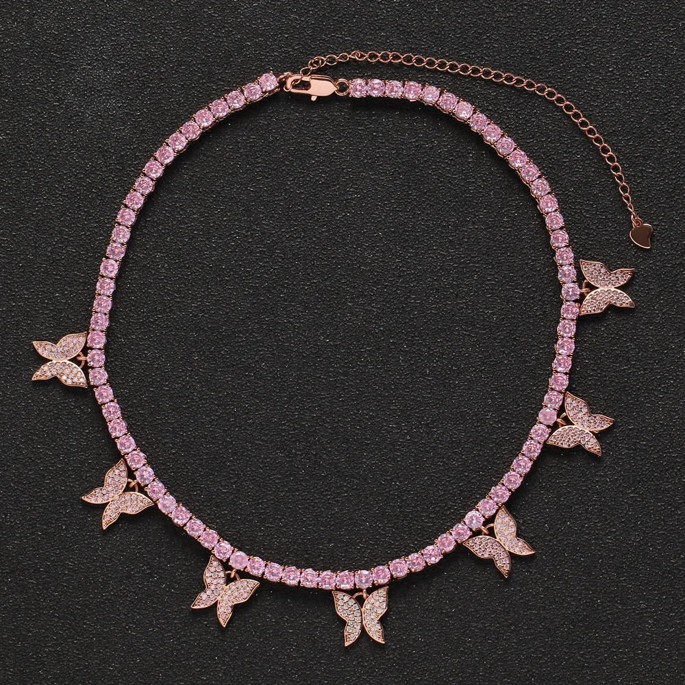 

Extensed chain 4mm 7 small butterfly single row Zircon chain tennis chain micro-inlaid Zircon necklace