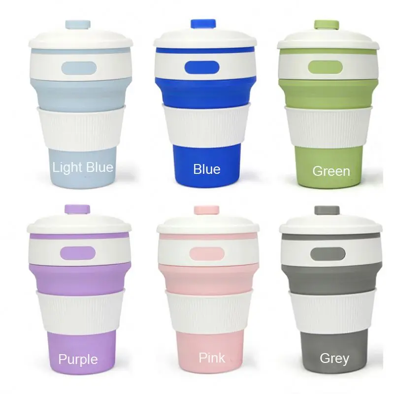 

Product Collapsible Silicone Coffee Mug With Lid Foldable Water Travel Mug Reusable Cup Tea Cup Support Customised Your Logo, Purple,blue,grey,orange