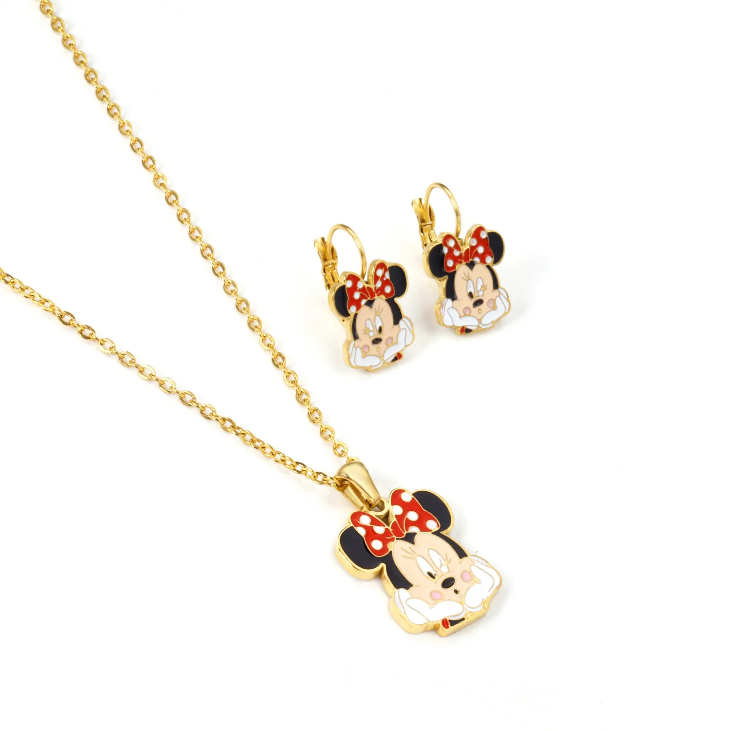 

Gold Plated Cheap Mickey Mouse Cartoon Pendant Jewelry Children Necklace Earring Set, Gold, silver