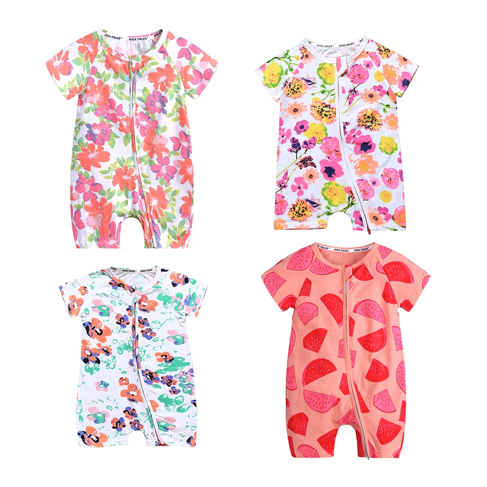 

New Arrival baby girls short sleeve zipper romper clothes, As picture