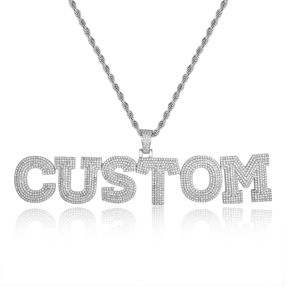 

Custom Luxury Custom Name Letter Zircon Pendant Necklace 100% Micro Pave CZ Hip Hop Iced Out Tennis Chain Jewelry Dropshipping