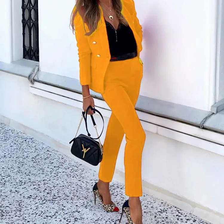 

Office Ladies Women's Pantsuit Red Pink Business Classic Double-breasted Buttons Nine Blazer Pants Set Two Piece Formal Suits
