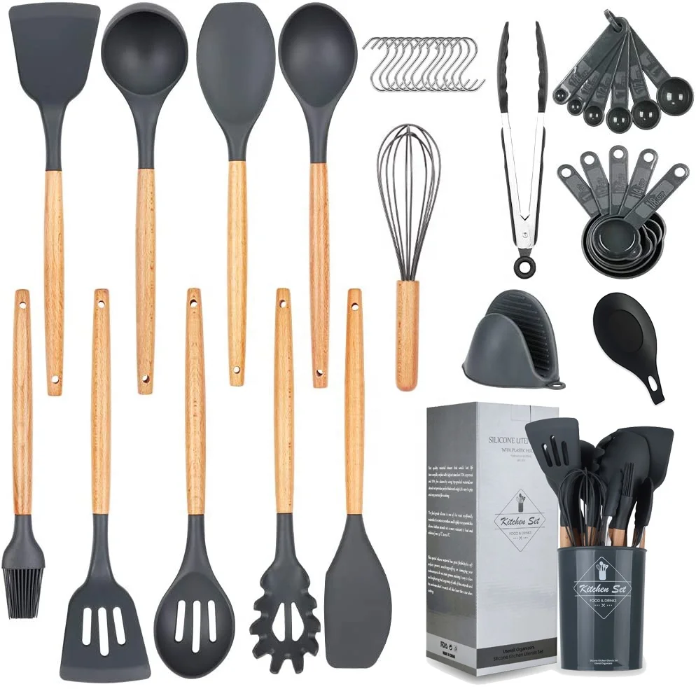 

Bamboo Wooden Handles Silicone Kitchen Cooking Tools Utensils set