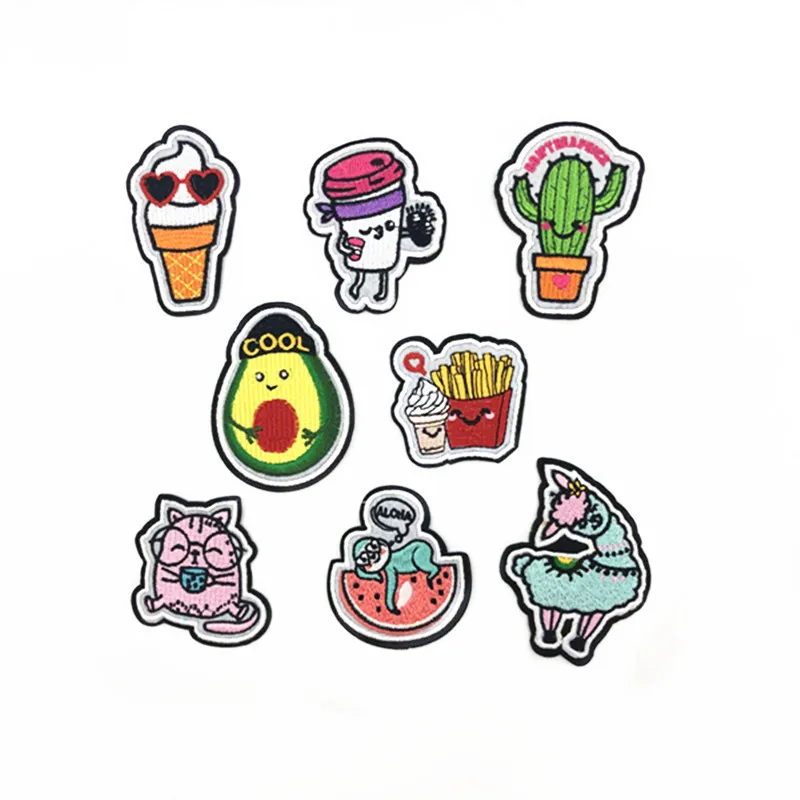 

Wholesale Food Style Embroidery Patch with Lock Edge Iron-on Backing for Bags, Colorful