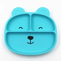 

Amazon hot high quality new cartoon dinner for eco-friendly children baby feeding plate bear shaped baby silicone plate