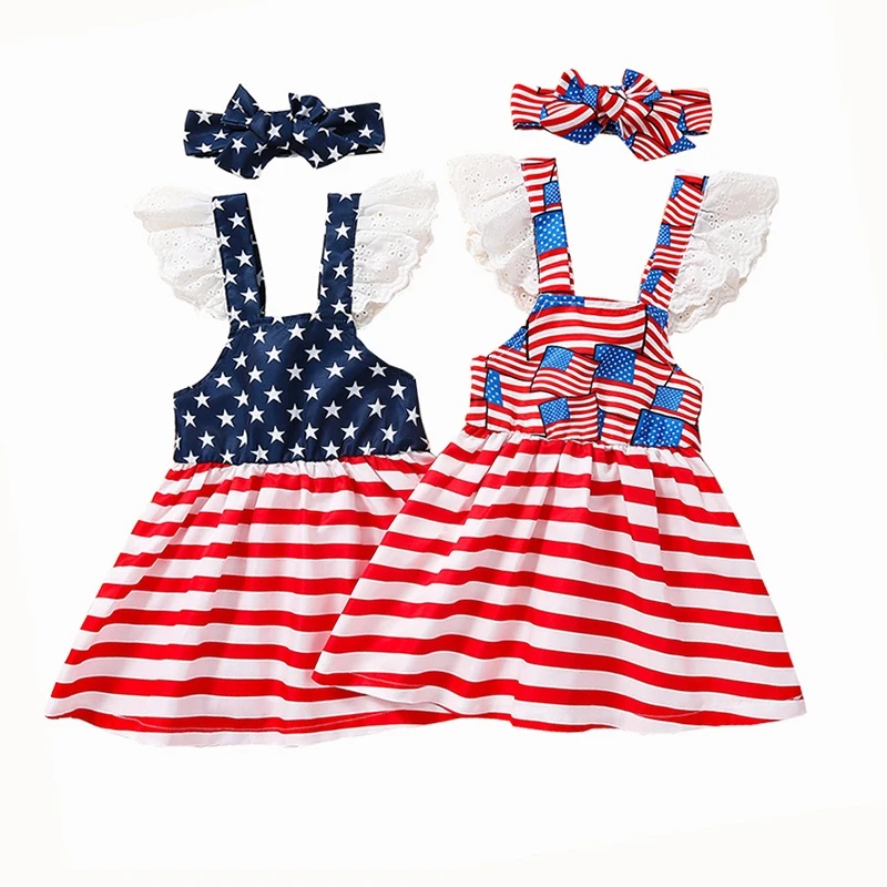 

wholesale sleeveless independence day 4th july children boutique clothes baby girls casual dresses, As picture show