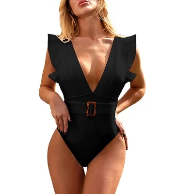 

A one-piece white swimsuit bikini with flounces, Customized color