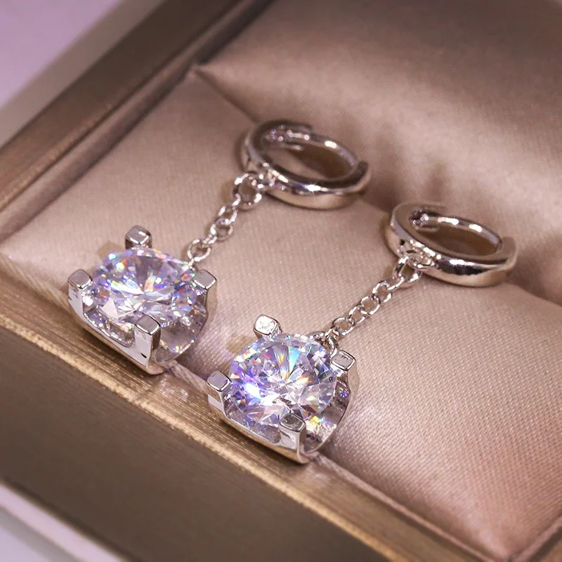 

Classic Women White Cubic Zircon Drops Earrings Elegant White Gold Rose Gold Romantic Bridal Wedding Custom Jewelry
