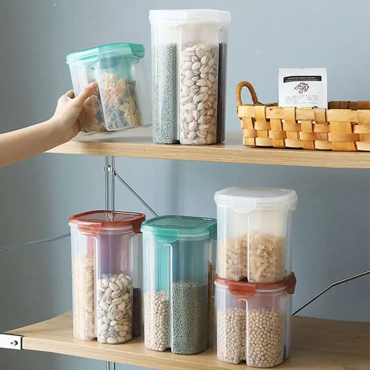 

Plastic Cereal Snack Dry Food Jars Easy Open Airtight Transparent Plastic Food Storage Container, Pink/blue/white