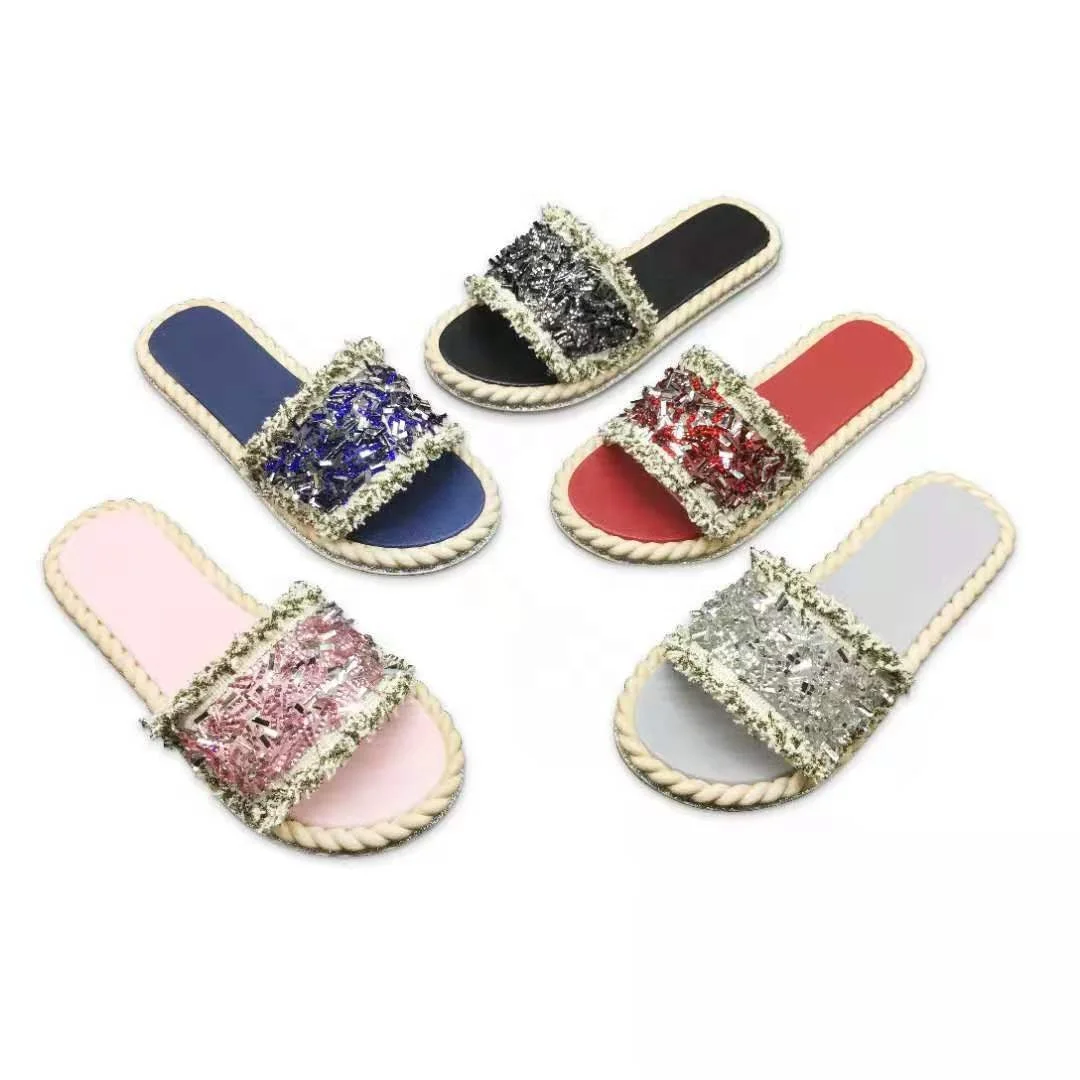 批发女士闪亮钻石设计拖鞋女士室内户外凉鞋休闲拖鞋