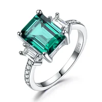 

High-quality elegant female CZ cubic zirconia rings rectangle nano emerald green stone wedding rings silver ring 925