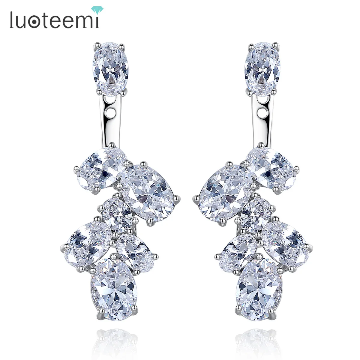 

LUOTEEMI New White Gold Plated Pure Clear Oval Zircon Diamond Wedding Bridal Earrings