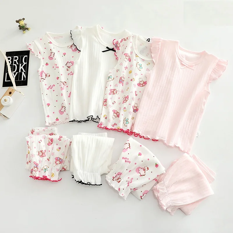 

2pcs Girls Clothing Sets 100%cotton kids Nightwear Kids Girls Sleepwear Cotton Kids Pajamas Set, Pink,white,floral