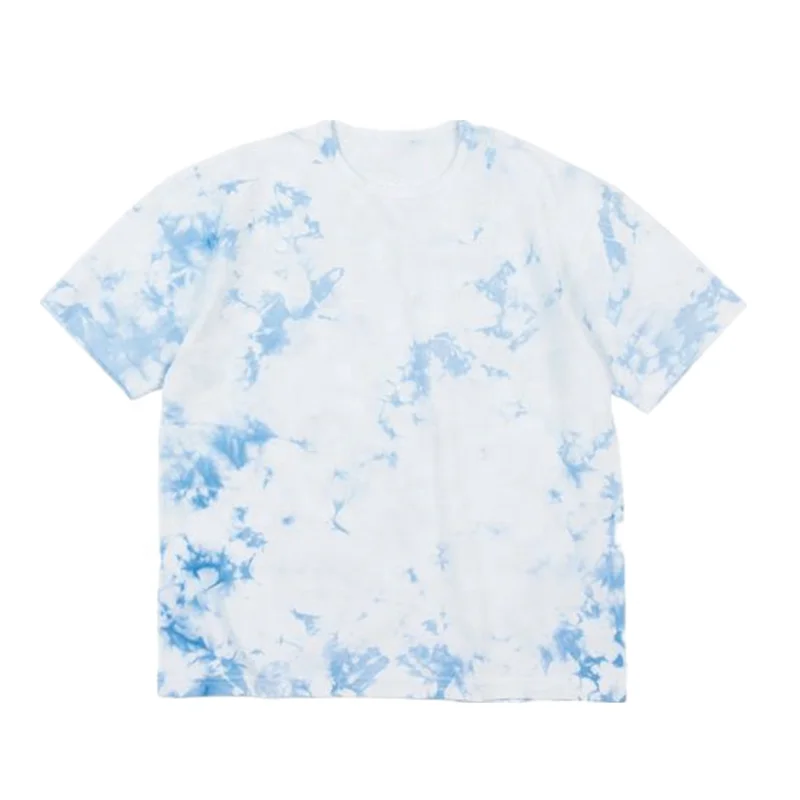 

Tie-Dye-T-Shirt Custom Pattern Cotton Blue Tie Dye T Shirt Short Sleeves Tee O Neck Oversized Streetwear Dropshipping, Custom design