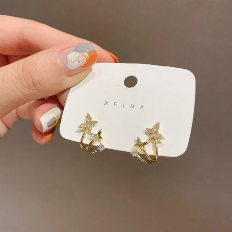 

2021 trendy jewelry fashion crystal butterfly huggie earrings