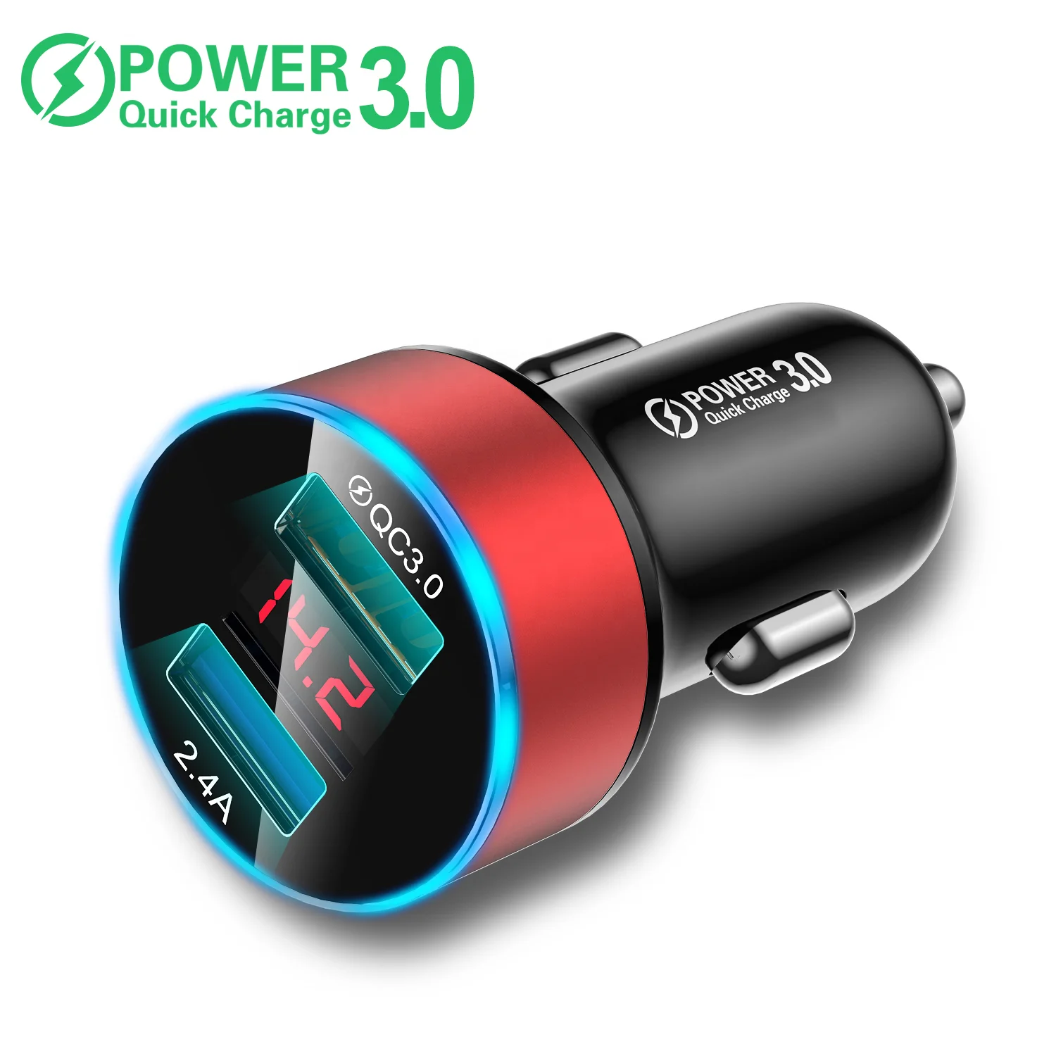 

USLION Super Fast Car Charger QC 3.0 Metal Car Charger for iPhone Dual Port USB Car Charger, Black,blue,gold,red,silver