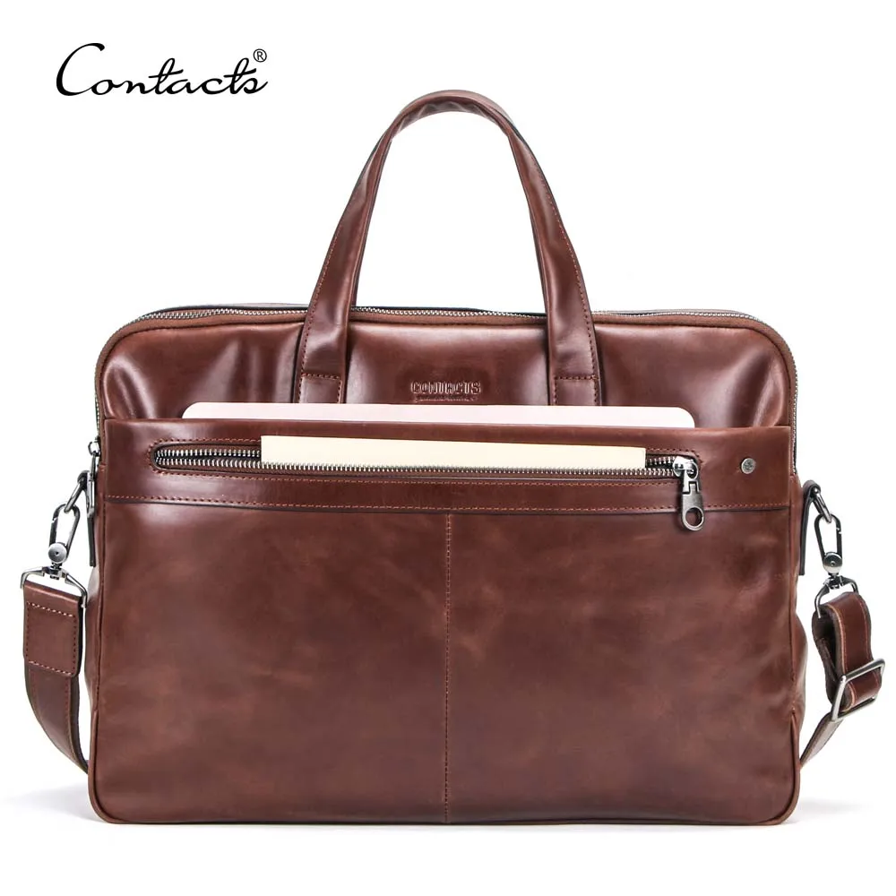 

contact's dropship new arrival wholesale factory custom fashion retro genuine leather men shoulder laptop bag for 14 inches, Brown or customized