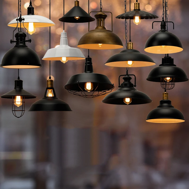 Industry Cafe Bar vintage suspended lamp fixture  e27  black retro pendant light