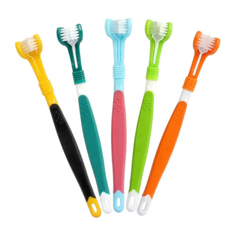 

Hot Sale Factory Wholesale Price LOW MOQ New Design Three Heads Pet Cat Dog Toothbrush