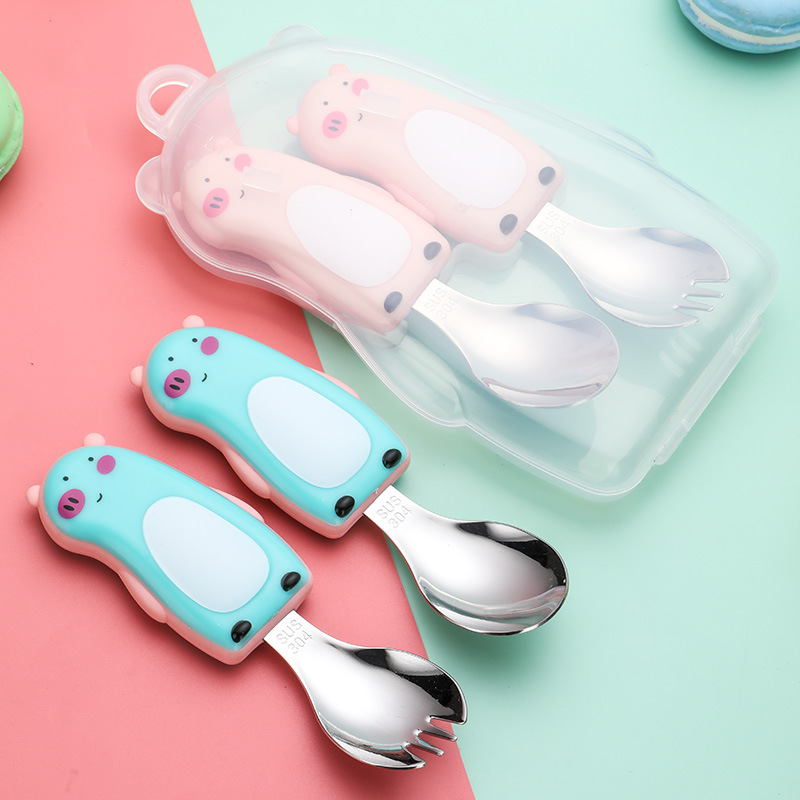 

Cute Animal Design Training Cutlery Feeding Spoon Fork Set for Kid Children Practice